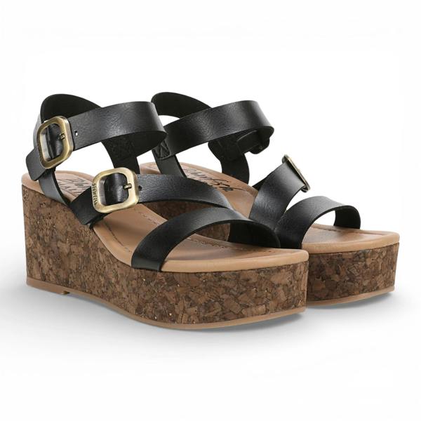 Blowfish Malibu Ali - Women's Black Wedge Strappy Espadrille Heel Sandals
