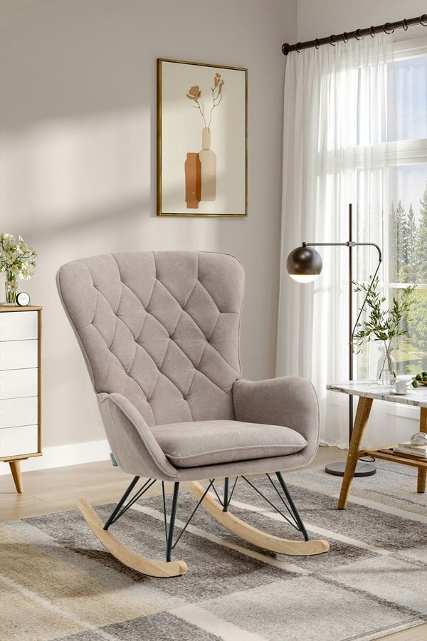 Living and Home Modern Terry Cloth Diamond Check Tufted Rocking Chair