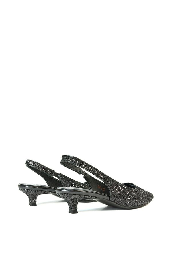 XY LONDON Pointed Toe Glitter Slingback Kitten Heel Court Shoes