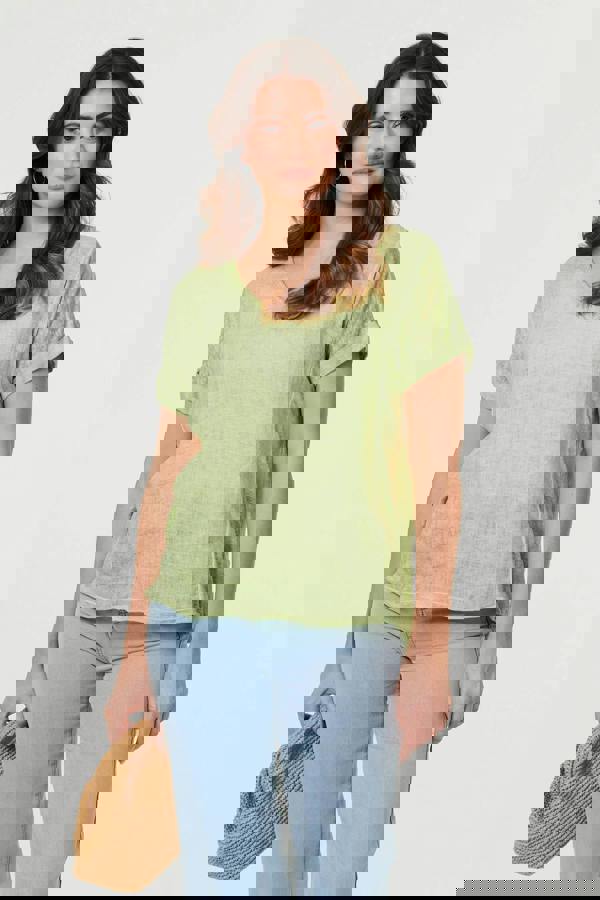 Green | Relaxed Short Sleeve Scoop Neck Top