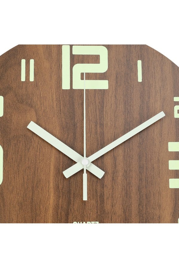 Living and Home 12-Inch Modern Luminous Wood Silent Wall Clock