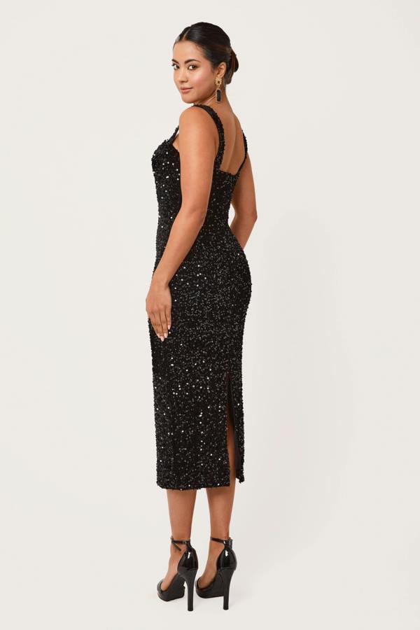 LuvForever Elis - Black Sequin Midi Dress
