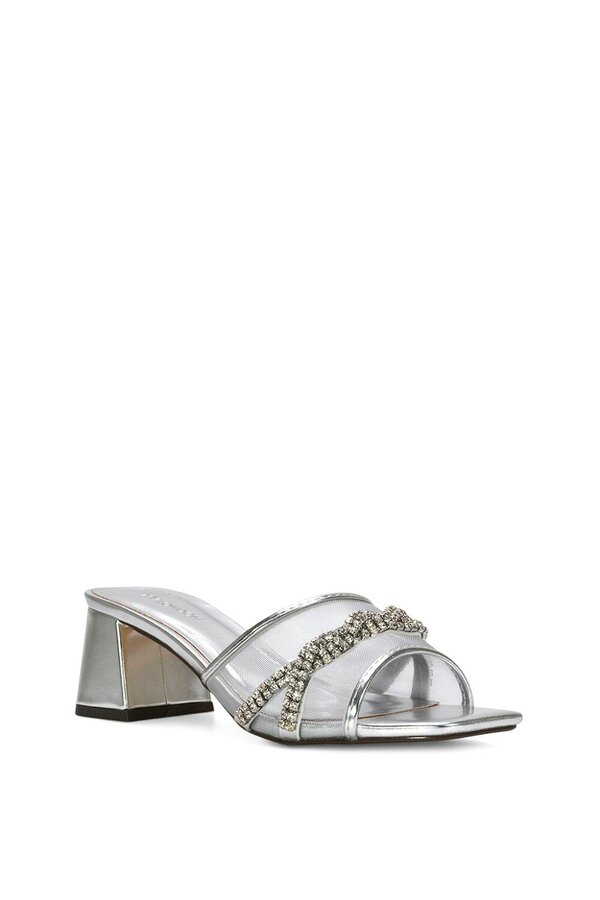 XY LONDON Backless Block Heel Sandals With Crystals and Mesh