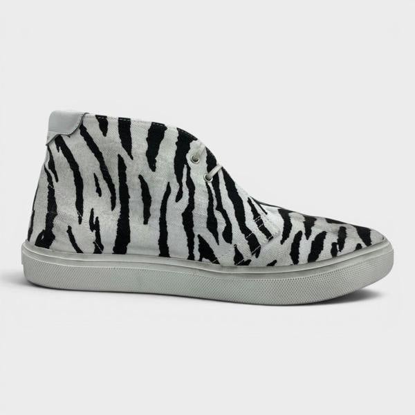 Saint Laurent Zebra Canvas Distressed Laced Sneakers Black White