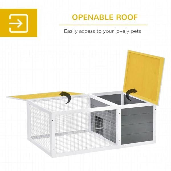 Openable-roof small animal cage with wire mesh run and grey side panel