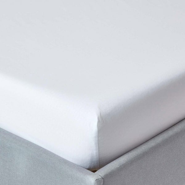 HOMESCAPES Crisp & Cool 200 TC Egyptian Cotton Percale Fitted Sheet – 30 cm Deep