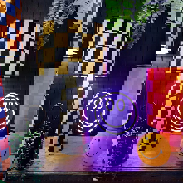 Handmade Checkerboard Velvet lamps in Liquorice. Monochrome, Black and Off White Checkerboard Lamps - The Midi