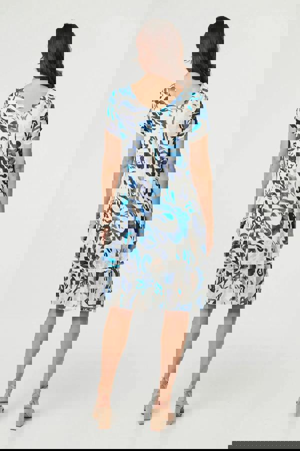 Blue | Printed Cap Sleeve Knee Length Dress