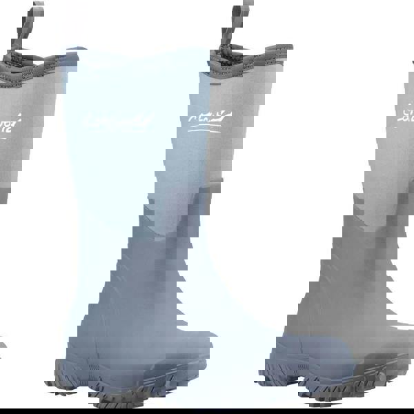 Cotswold Ashmead Womens Mid Calf Neoprene Wellington Wellie, waterproof rain boot for women, grey color with adjustable pull tab at the back.