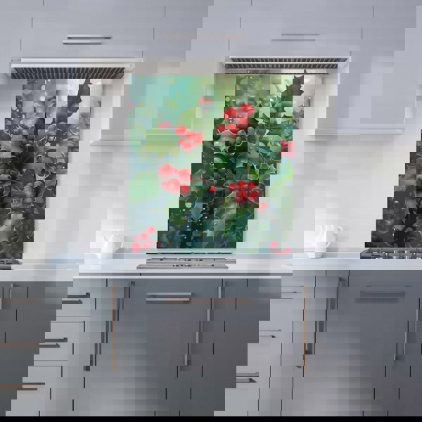 Warren Reed - Designer Festive Holly with Dew-Kissed Berries Kitchen Splashback