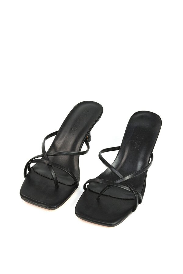 XY LONDON Strappy Square Toe Kitten Heel Slip on Mule Sandals