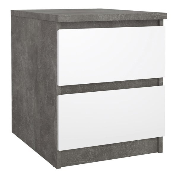 Furniture To Go Naia Bedside 2 Drawers in Concrete/White high gloss