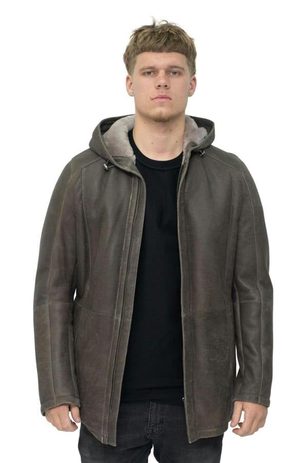 Infinity Leather Mens Sheepskin Hooded Parka Coat-Alafaya