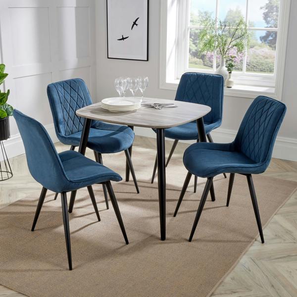 Core Products Aspen Dining Set - Grey Oak-Effect Square Table & 4 Upholstered Diamond Stitch Fabric Chairs