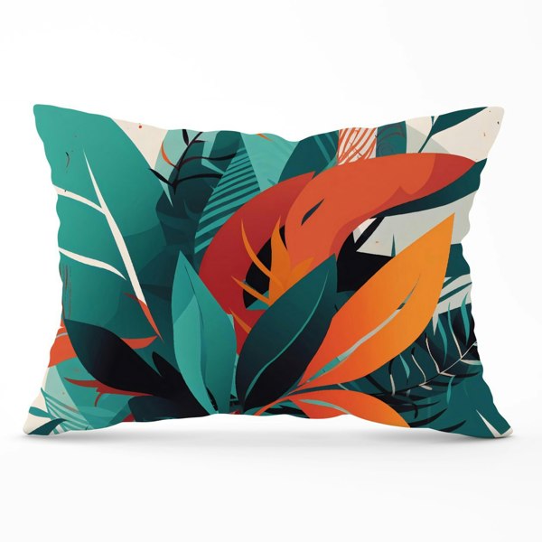 Warren Reed Green Orange Tropical Leaves Cushions