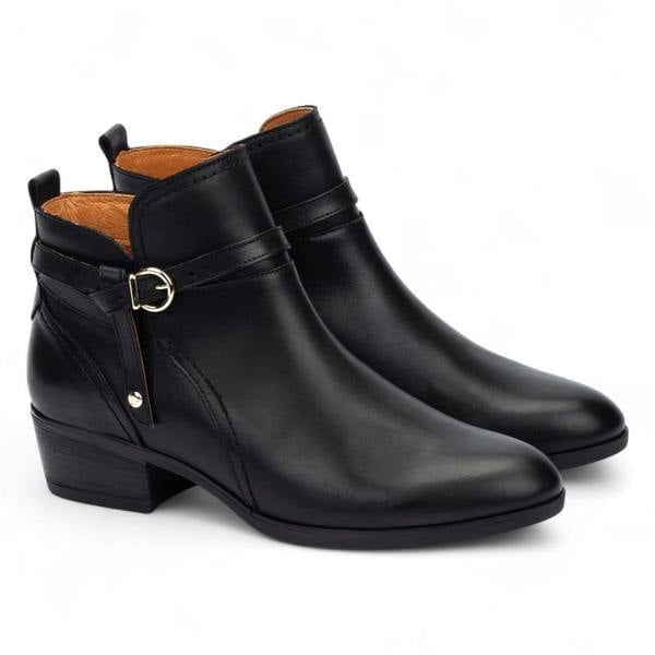 Pikolinos Women’s Black Leather Ankle Bootie Zip Heel Boots - Daroca