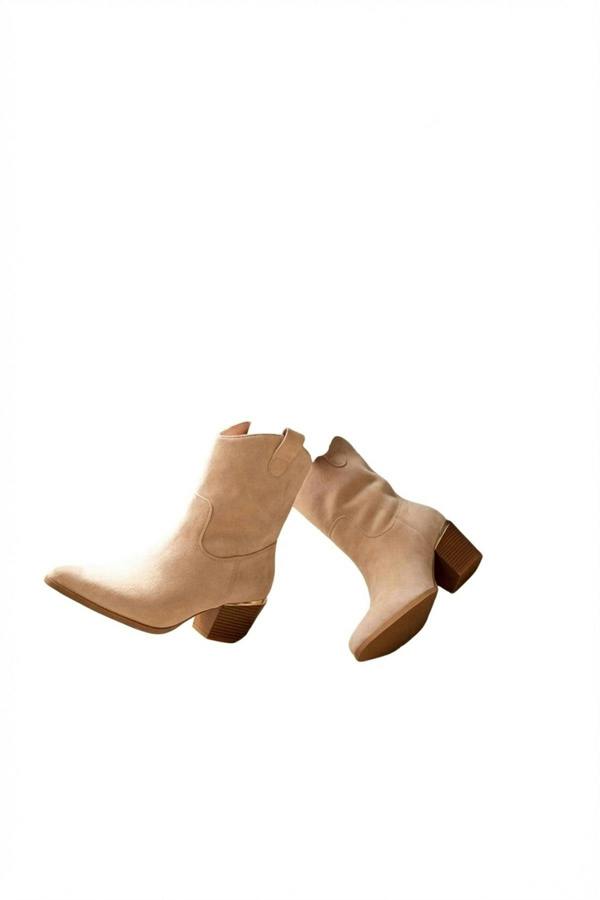 Jessie Womens Suede Western Ankle Boots - BEIGE_wb