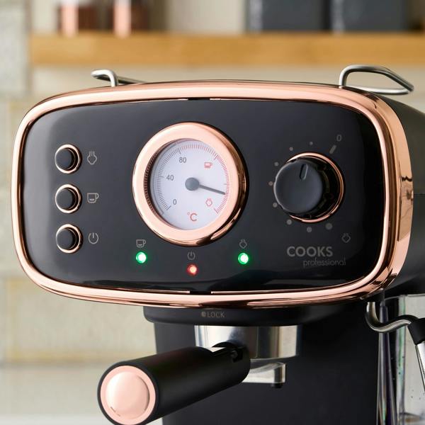 Cooks Professional Retro Espresso Machine | Black/Copper