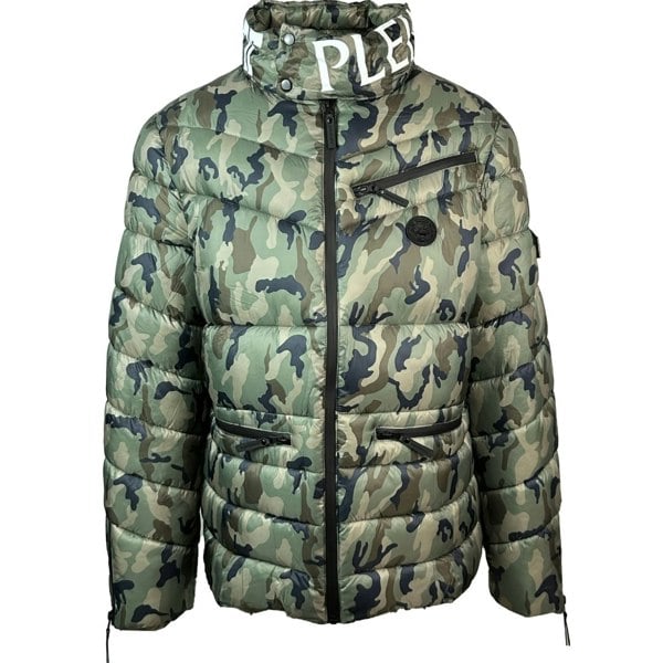 Plein Sport Padded Bold Logo Jacket - Camo Green