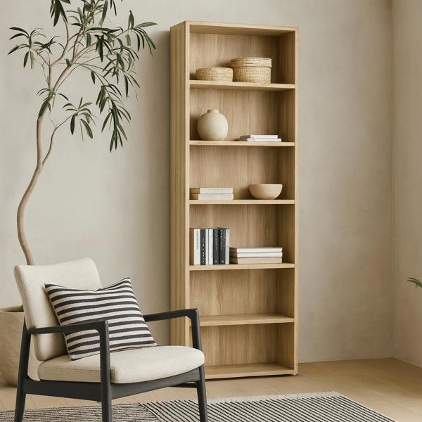 Wyld Haus Dris Natural Oak Wood Effect Bookcase 5 Shelves