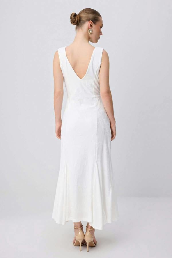 V Neck Thick Strap Sleeveless A-Line Maxi Dress