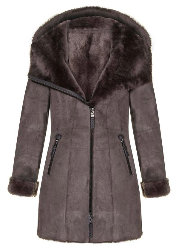 Infinity Leather Womens Merino Sheepskin Hooded Coat-Antioch