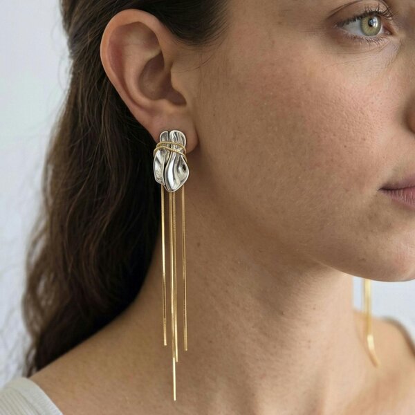 Uchi & Soto Nami Mixed Metals Chain Tassel Earrings