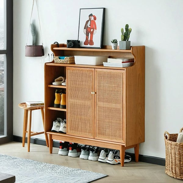 Pavia Shoe Storage, Rattan & Oak - hallway shoe coat storage