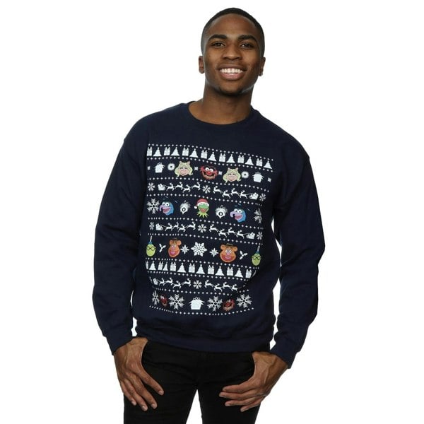 Disney Mens The Muppets Christmas Heads Sweatshirt - Navy Blue