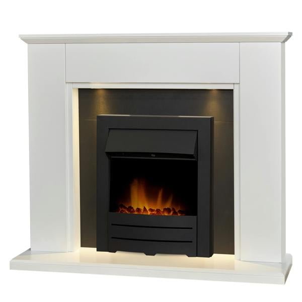 Adam Eltham Fireplace in Pure White & Black with Downlights & Colorado Black Electric Fire, 45 Inch