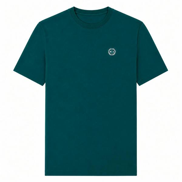 Teal Marshall Artist Delta crew neck t-shirt with a small circular embroidered logo badge on the chest.