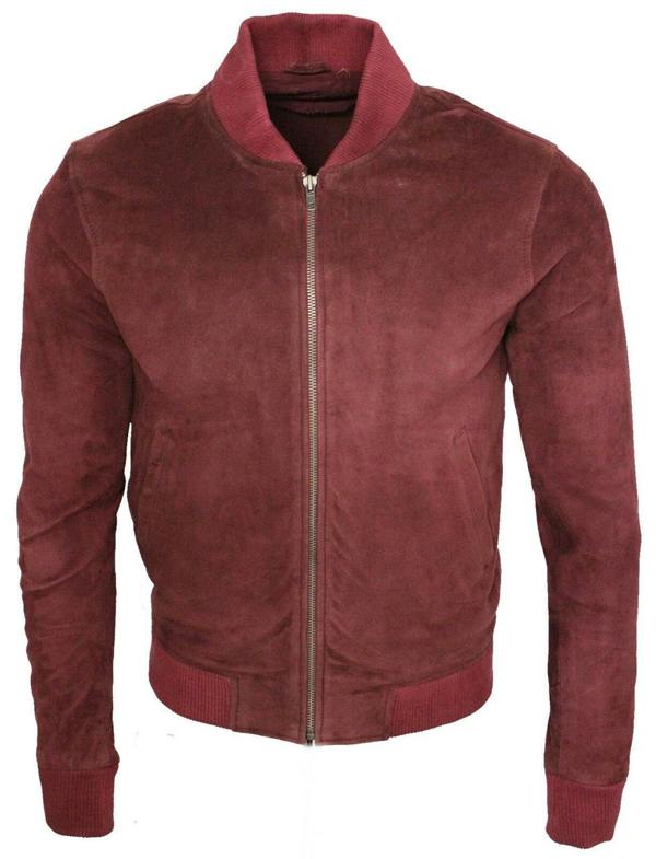 Infinity Leather Mens Varsity Soft Suede Leather Bomber Jacket