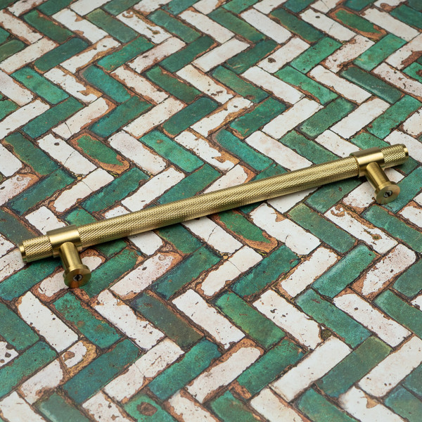 Handle & Home Satin Brass Knurled Handles with Clasp Detailing