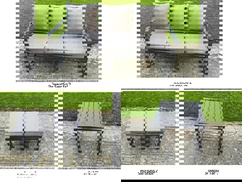 Fimous 8 Seater Aluminium Garden Furniture Set with Adjustable Rising Dining Table, 2 Sofas, 2 Side Tables, 2 Footstools - Dark Grey