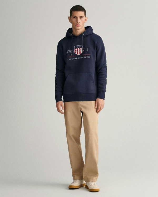 GANT Mens Regular FIt Archive Shield Pullover Hoodie - 433 Evening Blue