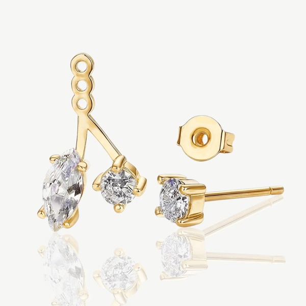 Moissanite Ear Jacket Stud Earrings in 18k Gold or Silver
