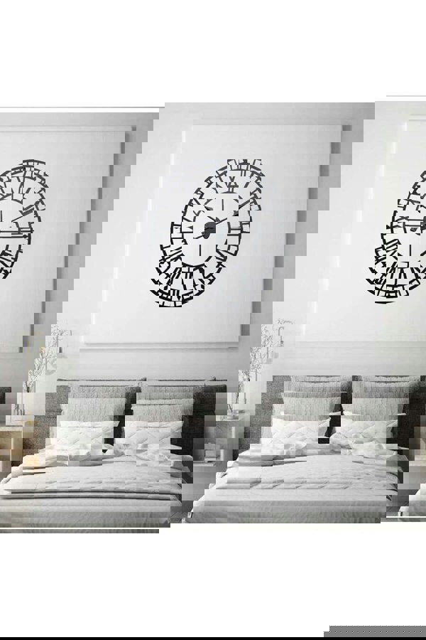 Living and Home 40cm Dia Black Round Roman Numeral Skeleton Wall Clock with Scale