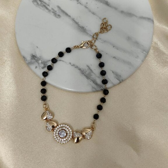 The Colourful Aura Large Zircon Heart Charm beaded adjustable Bracelet
