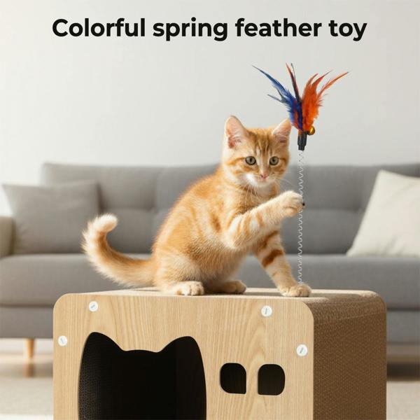 Skylos Cat Scratching Post Cat Cardboard House Cat Scratcher with Toy Indoor