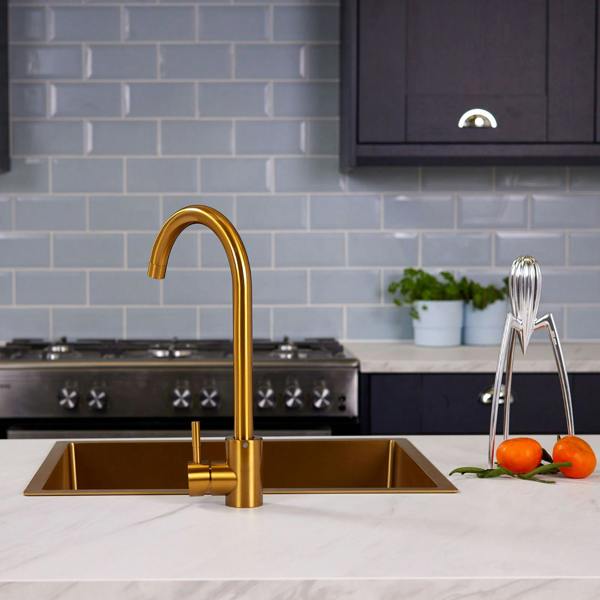 Flode Lillehammer | Single Lever Kitchen Sink Mixer Tap with Swivel Spout | Brushed Gold Finish