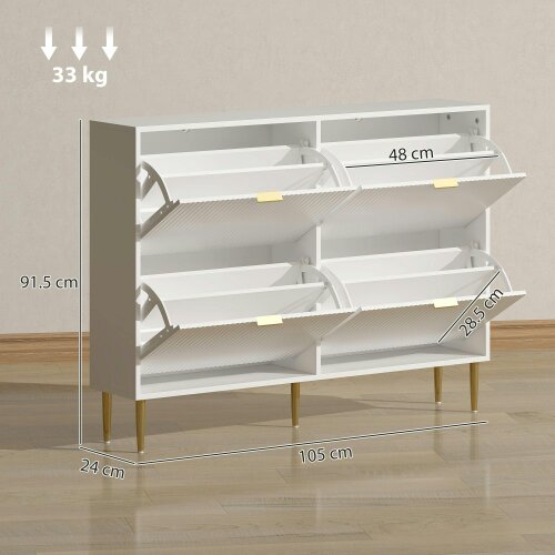 Wyld Haus Rokake Wooden White Elegant 4 Drawer Shoe Cabinet Ribbed Design