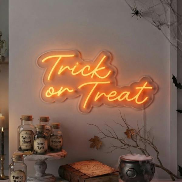 Garden Greatness Glowing Orange Neon Trick Or Treat Sign