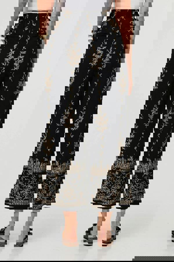 Black | Embroidered High Waist Wide Trousers