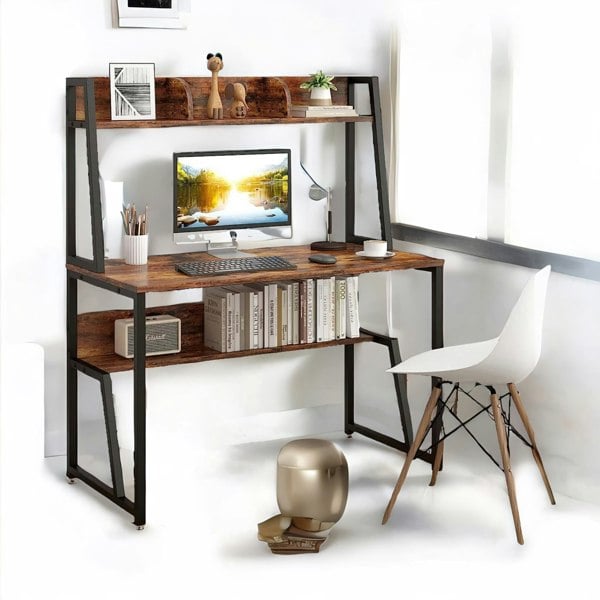 Rafaelo Mobilia 3 Tier Industrial Writing Desk Rustic Brown