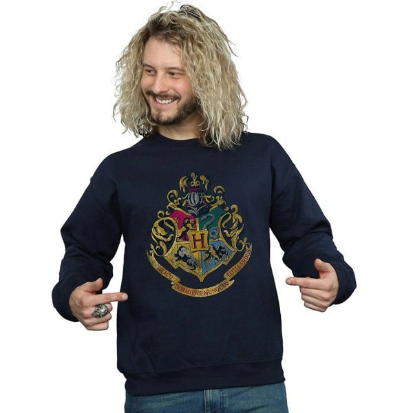 Harry Potter Mens Hogwarts Crest Cotton Sweatshirt - Navy Blue