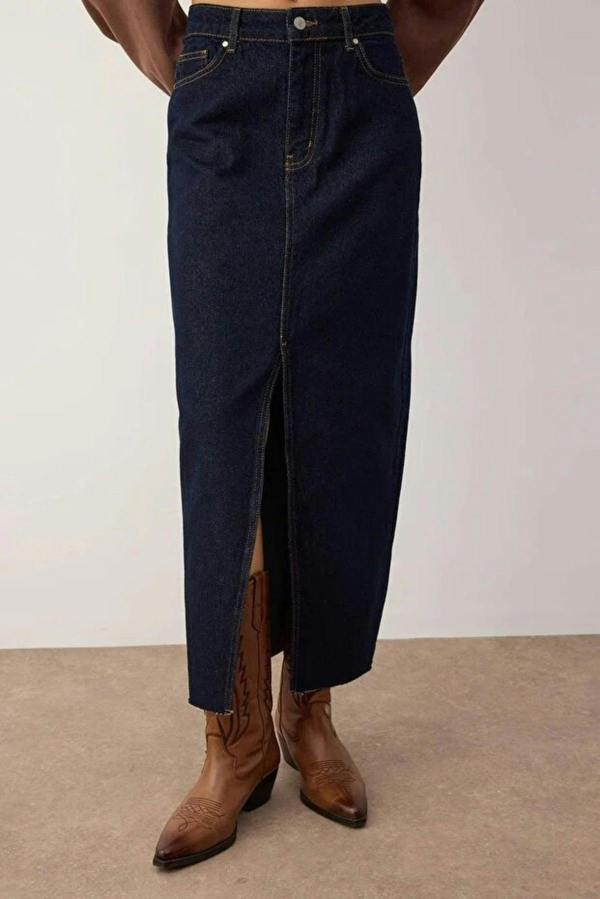 WOVCOR Slit Maxi Denim Skirt