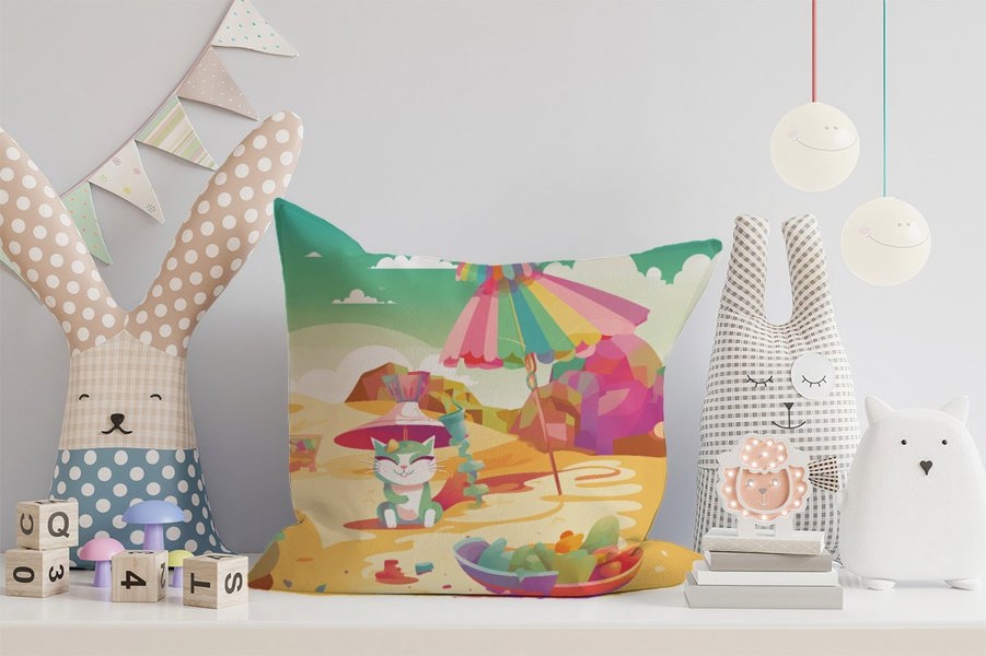 Warren Reed Kitten On A Beach Holiday Cushions