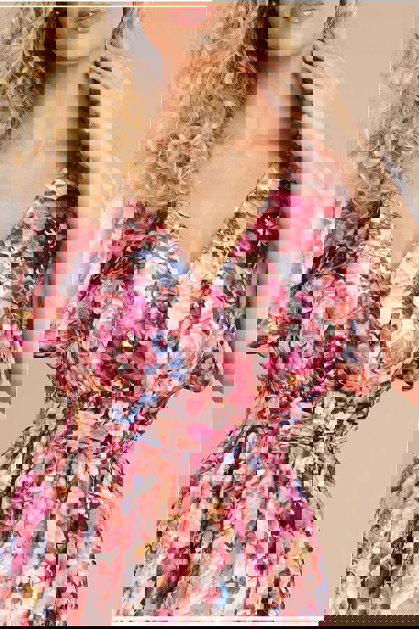 Floral Flutter Sleeve Wrap Midi Dress - Ivory DR4548