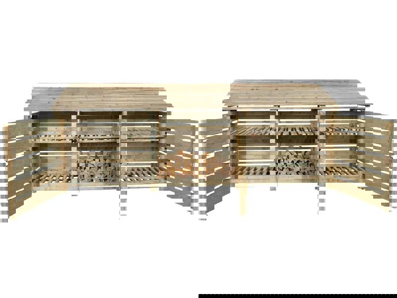 Arbor Garden Solutions Slatted Wooden Log Store with Doors and Shelf W-335cm, H-126cm or 180cm, D-88cm