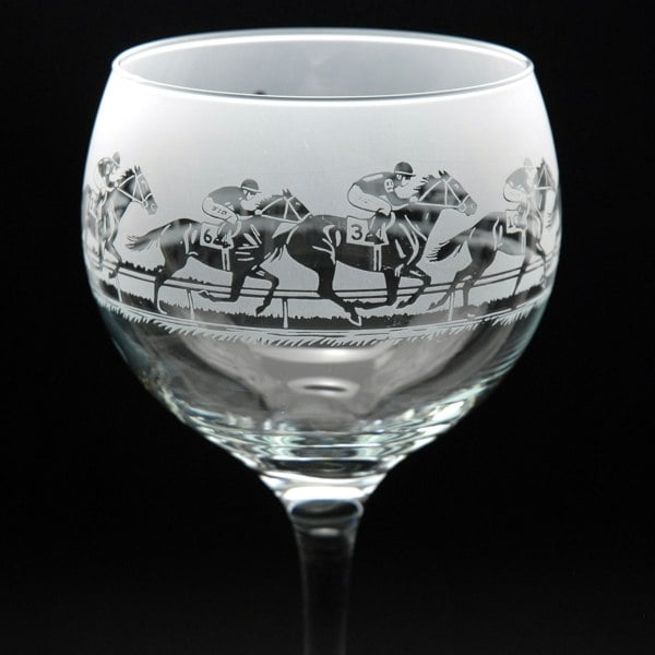Glyptic Glass Art Horse Racing Gin Cocktail Glass - Hand Etched/Engraved Gift